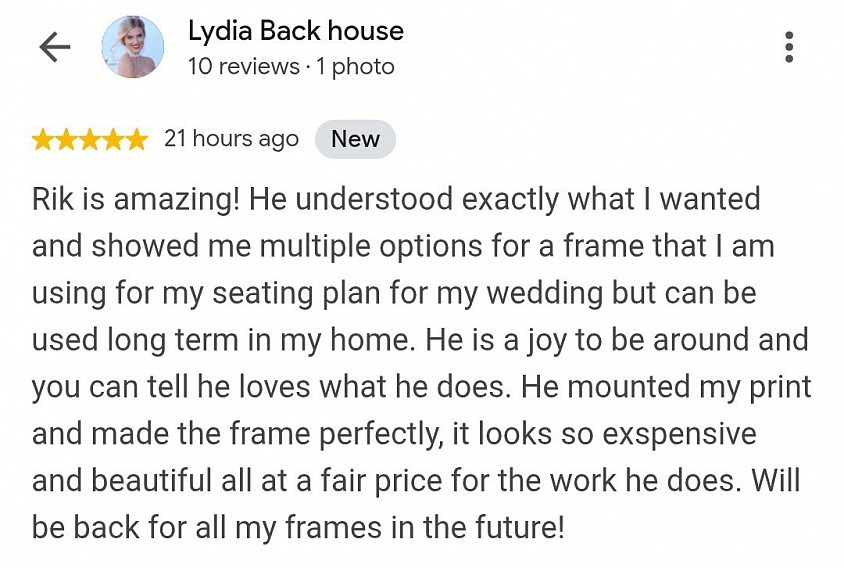 5* Google reviews also framers.simdif.com